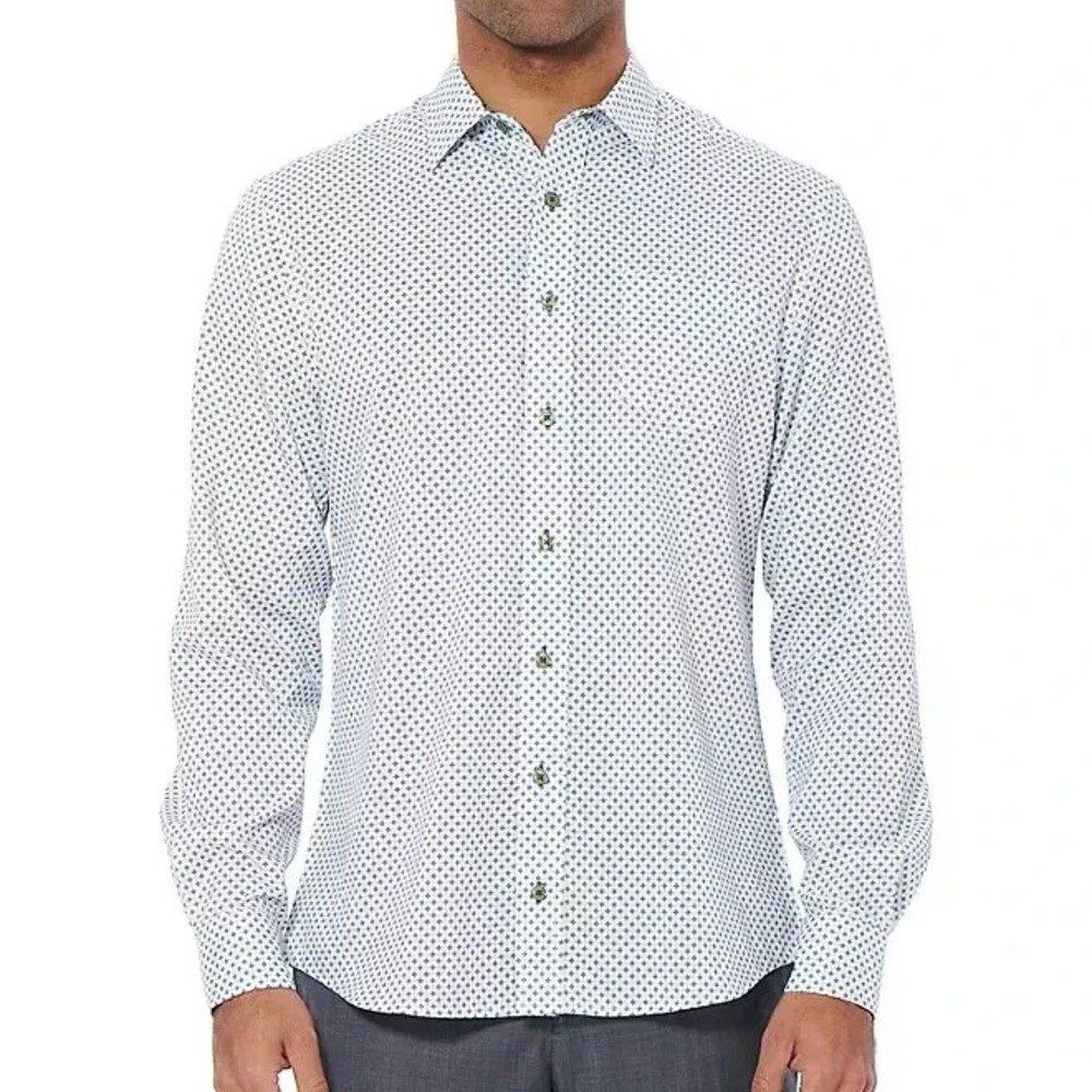 Nick Graham Mens Printed Long Sleeve Woven Shirt White Small NTGSP1452WS